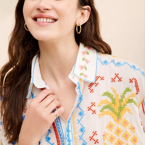 FARM Rio Multicolor Embroidered Button Down Shirt XS New - Picture 3 of 9